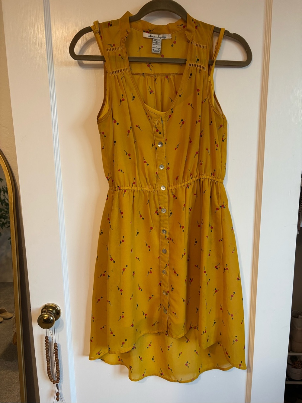 Vintage 00s American Rag High Low Mustard Yellow Button Down Dress